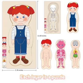MoinKidz Wooden My Body Puzzle for Toddlers & Kids, Girls Montessori Anatomy Puzzle Kid Play Set, Preschool Game Learning Human Body Skeleton Toys for Kids Ages 3-5