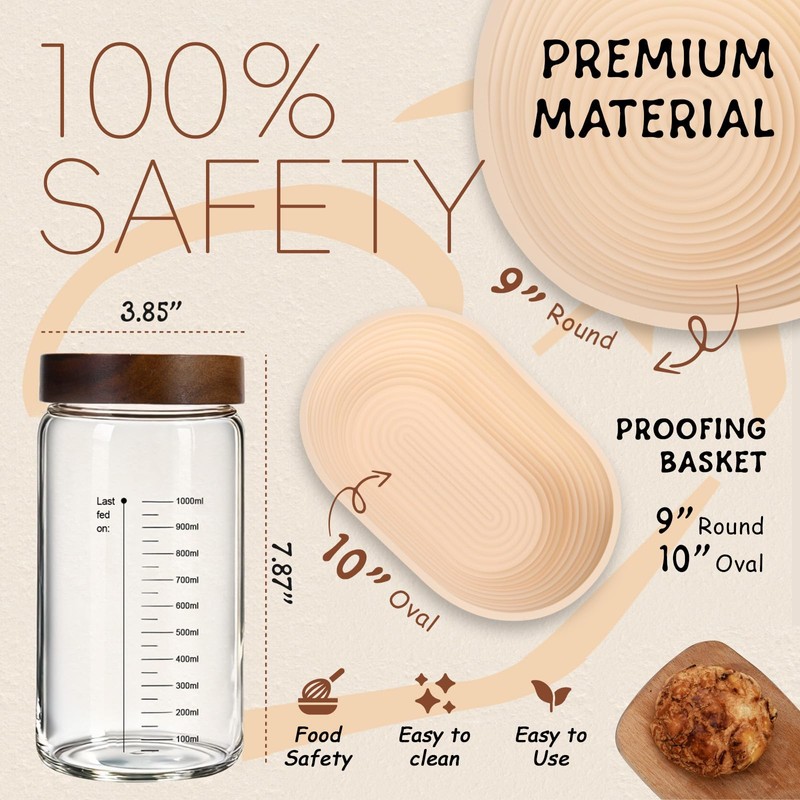 Sourdough Kit, 40oz Sourdough Starter Kit, 2 Silicone Banneton 9