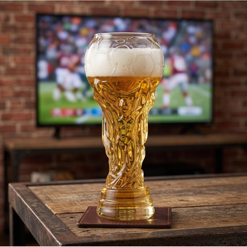 Football Pattern Beer Glass Stemmed Pilsner Goblet 8.5 In