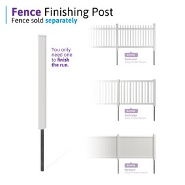 4ft Tall (1 Unit) No Dig WamBam Finishing Post with Steel Pipe Anchor Kit, Permanent White Vinyl Post for Nantucket, Sturbridge, and Westport Fence and Gate Kits, BL19042