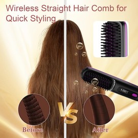 Go Brush Pro 2025 New Hair Straightener Brush - Cordless Hair Straightening,Compact & Travel-Friendly with LED Display Anti-Scald Mini Hot Straightening Comb for Women(Black)