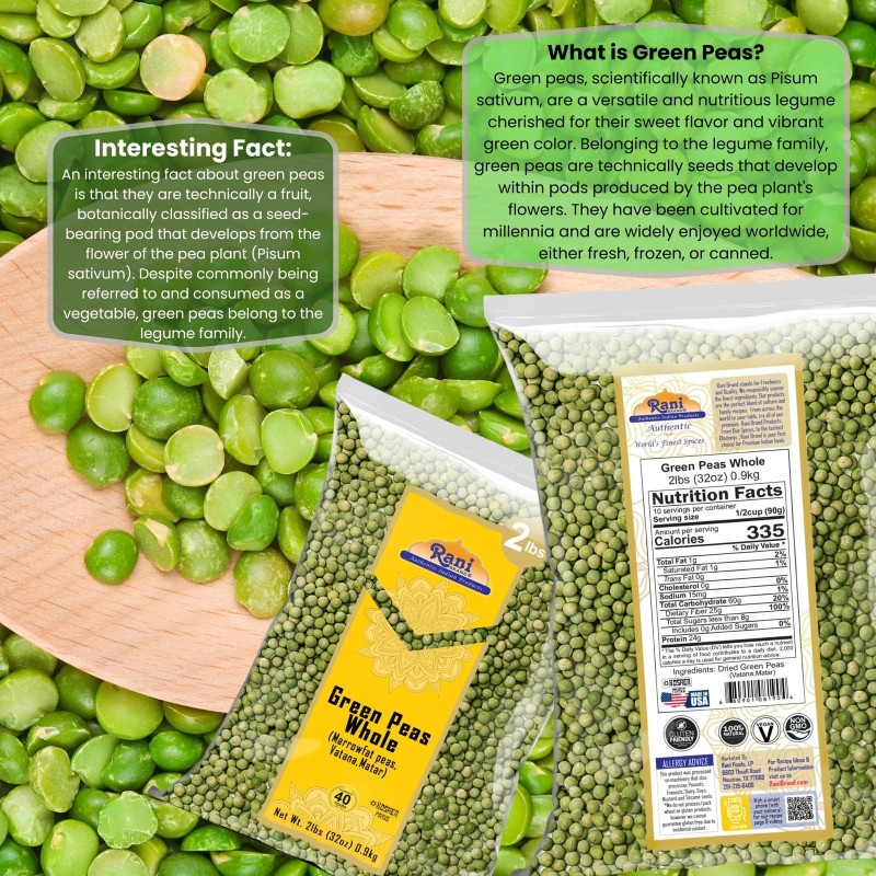 Rani Green Peas Whole, Dried (Marrowfat Peas, Vatana, Matar) 2lbs