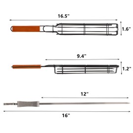 DEAYOU Set of 12 Kabob Grilling Baskets and Skewers, Stainless Steel BBQ Grill Basket Kebab Skewer, Nonstick Portable Barbecue Grate with Handle for Fish, Veggies, Steak (6 Baskets and 6 Skewers)