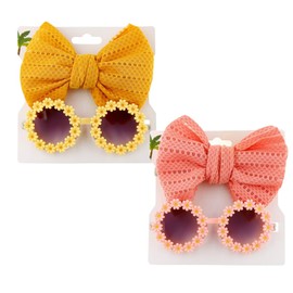 2 pairs of daisy sunglasses + 2 pieces girls nylon headbands, for birthday, Easter party.