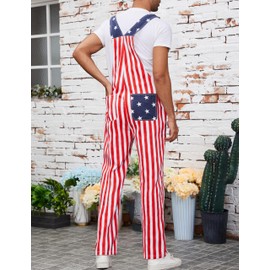YXLUOKY Men's American Flag Bib Overalls With Zipper Denim Romper Adjustable Straps Usa Onesie 4th of July Jumpsuit(red white blue,2XL)