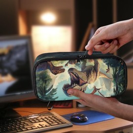 Dngkaoje Federmäppchen für Kinder, Mädchen, Jungen, großes Federmäppchen mit Reißverschluss, Stiftschlitz, Organizer, Schreibtisch-Organizer, Tier-Dinosaurier-Bilder, L10.2xW4.5xH3.2 inches