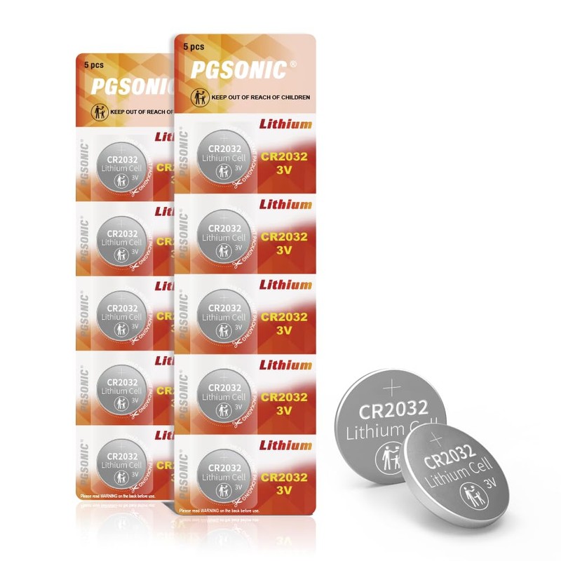PGSONIC CR2032 3V Lithium Battery (10pcs), Compatible with AirTag, Key