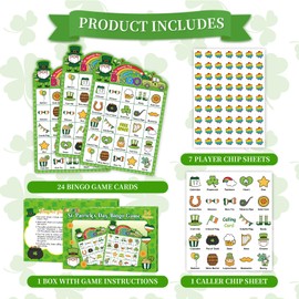 Fancy Land St. Patrick's Day Bingo Game for Adults Irish Shamrock Bingo Cards for School Classroom Party Favors Decorations Family Activities Supplies 24 Players
