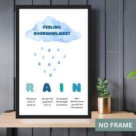 RAIN Meditation Acronym Poster - Kids Mindfulness Classroom Decor, Therapy Mental Health Poster Print - 11x17 in. LAMINATED - No Frame