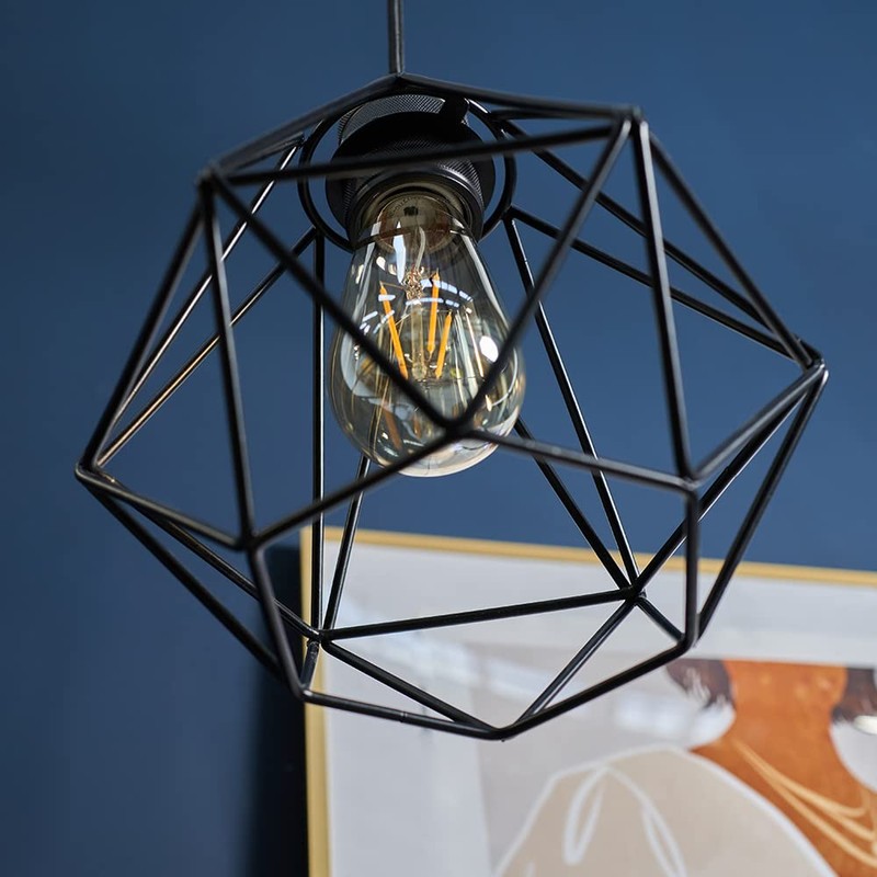 MiniSun Retro Style Black Metal Basket Cage Ceiling Pendant Light