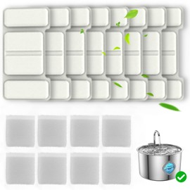 FOOPOMARY Cat Water Fountain Filters, 8 Pack Replacement Filters & 8 Pack Replacement Sponges Set for 3.2L/ 108oz Automatic Pet Fountain Dog Water Dispenser