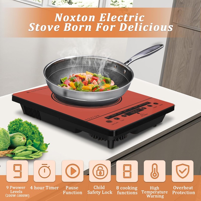 Noxton Portable Electric Stove 110V, 1800W Single Burner Electric Cooktop,
