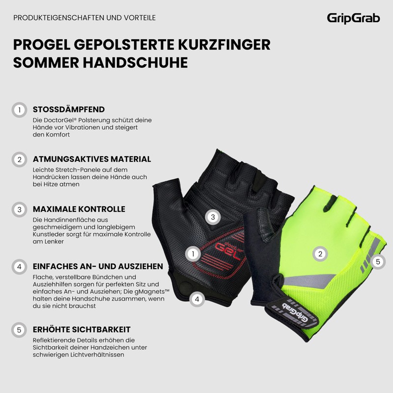 GripGrab short finger gloves ProGel HI-VIS, Unisex, Short Finger Handschuhe