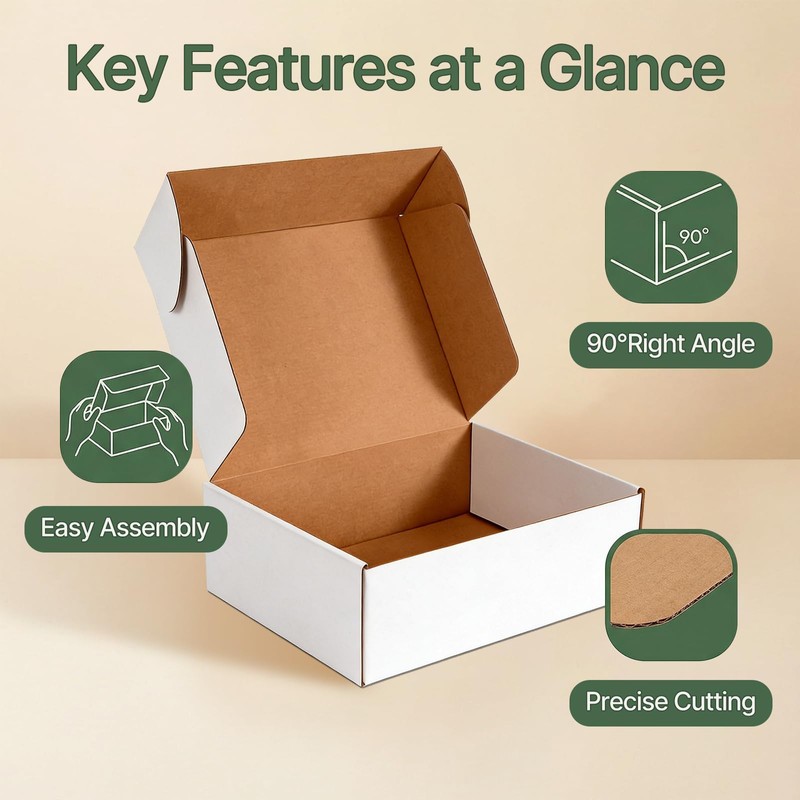 Ovlospa 20 Pack 12x9x4 Inch White Shipping Boxes, Corrugated Cardboard