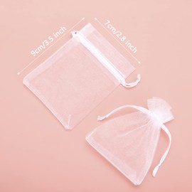LEMESO White Organza Gift Pouches, 3.5 x 2.8inch Small Organza Favor Bags, 100 PCS Wedding Jewelry Bags, Clear Mesh Pouches for Wedding, Christmas, Birthday, Anniversary