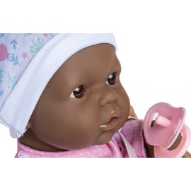 JC Toys La Baby African American 16-inch Small Soft Body Baby Doll La Baby | Washable |Removable Pink Floral w/Hat, Pacifier & Magic Bottle | for Children 12 Months +