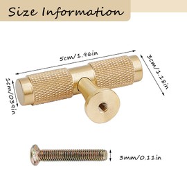 NICENEEDED 2 Pcs Kitchen Cabinet Knob, Gold Brass Dresser Knobs, Single Hole Knob Cabinet T Bar Pull Handles Furniture Door Knobs for Kitchen Wardrobe Cupboard