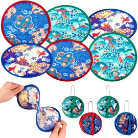 Namalu 6 Pieces Japanese Style Foldable Fan Round Folding Hand Fan Summer Festival Handheld Folding Fan Portable Beautiful Patterns Japanese Fan for Wedding Party Home Decor Personal Decoration