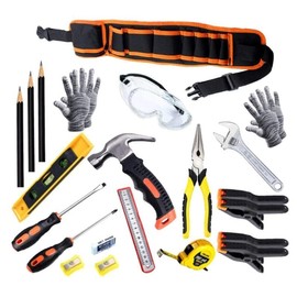 Real Kids Tool Set,22 PCS Kids Junior Tool Set with Woodworking,Construction Tool Set for Kids Pretend Play,DIY Real Tools for Boys & Girls Beginner Learning,Great Gift Tool Belt