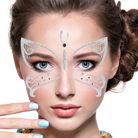 Butterfly Tattoo Face, Glitter Face Tattoo Carnival, Face Tattoo Butterfly, Temporary Glitter Face Sticker for Carnival, Fancy Dress, Theme Party, Children and Adults