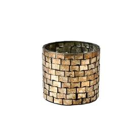 Serene Spaces Living Small Glass Vintage Mosaic Candleholder, Flower Vase, Ideal for Weddings, Home Decor, Thanksgiving, Holidays, Events, Anniversaries, Gift for Loved Ones, 3" Diameter & 3.5" Tall