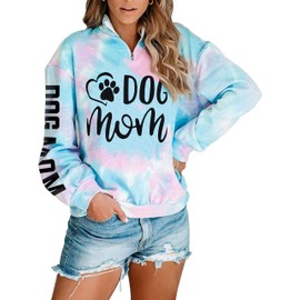 VILOVE Dog Mom Sweatshirt - Women's Dog Paw Print Cute Funny Graphic Long Sleeve Tee