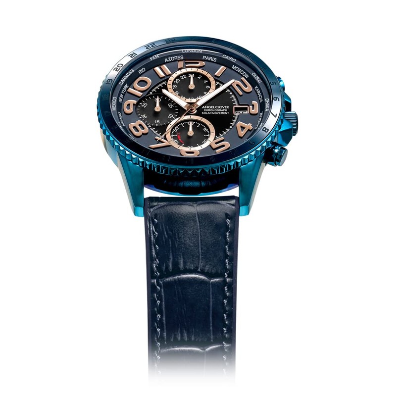 Angel Clover Men’s Wristwatch, Mond Solar, blue