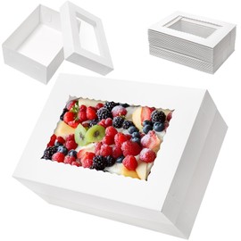 Mefleet Mefleet 10pcs 14x10x6 Cake Boxes with Window Rectangle Quarter Sheet Bakery Boxes for Pastry Baking Cake, Cupcakes, Donuts, Cookies, Pie Treat Packaging White Large