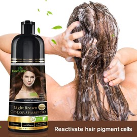 Herbishh Light Brown 3 in 1 Hair Dye Shampoo 500 ML + Travel Size Dye Shampoo pack of 10, 30 ML Each - Champu Para Canas Muje