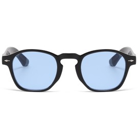 Long Keeper Small Square Sunglasses for Women Men Rerto Sunglasses Vintage Trendy Rectangle Thick Frame Travel Sun Glasses UV400 Protection (Black Blue)