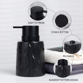Umlaca Soap Dispenser, Ceramic Liquid Lotion Dispenser 13.5OZ, Bathroom Hand Soap Dispenser, Countertop Refillable Lotion Bottle for Shower Soaps Shampoo Kitchen (Black)