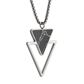 LUCKMAN Collar Hombre con Mármol Negro, Cadena con Dije Triangular, Acero Inoxidable Color Plata – Joyería y Accesorios para Hombre, Ideal como Regalos para Hombre Originales y Regalos para Papá, Modelo Paul