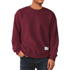 Meilicloth Men's Sweatshirt Raglan Sweat Long Sleeve Crew Neck Basic College Sweat Jacket Casual Colour Block Pullover Soft Long Sleeve Sweatshirts Loose Fit, Burgundy-1