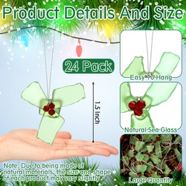 AceOrbit 24 Pcs Sea Glass Holly Christmas Tree Ornaments Pendant 1.5 Inch Sea Glass Crafts Coastal Hanging Decorative for Christmas Tree Centerpiece Home Beach Weddings Decor