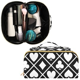 PJGINUIUA Poker Travel Makeup Bag Portable Cosmetic Pouch Large Capacity Make up Bag Toiletry Bag with Divider and Handle for Women