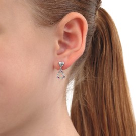 Amor 2021291 Earrings 925 Sterling Silver Girls Children's Earrings with Synthetic Zirconia 1.4 cm Silver Heart Comes in Jewellery Gift Box, Sterling Silver, Created Cubic Zirconia Cubic Zirconia