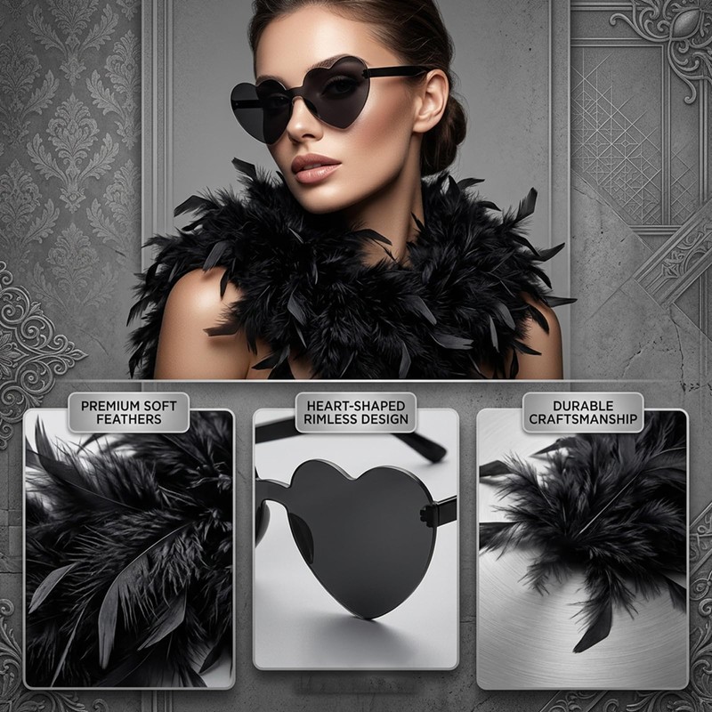 Black Feather Boa, Feather Boas, 200cm Black Feather Boas with