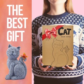 Cats Statue with Solar Butterfly Garden Ornaments Outdoor - Funny Cat Gifts for Women Mum Birthday Gift Garden Balcony Decor Living Room Waterproof Grey 20.3CM