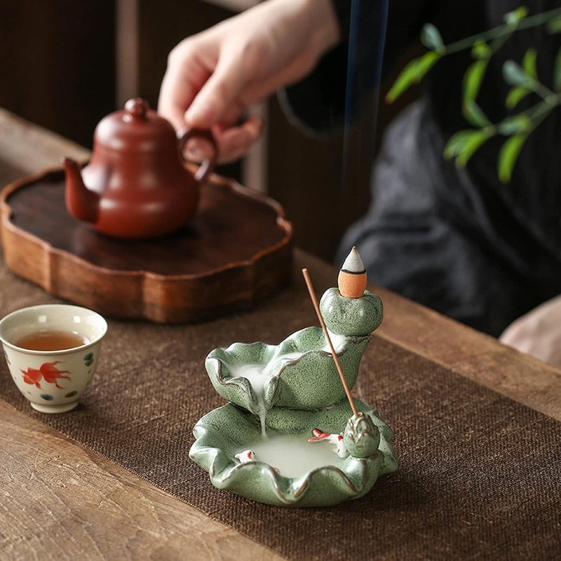 Taasmoog Backflow Incense Burner, Lotus Shaped Ceramic Incense Holder for