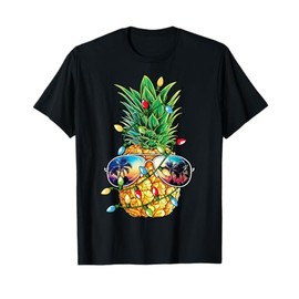 Pineapple Christmas Tree Lights Xmas Women Boys Sunglasses T-Shirt