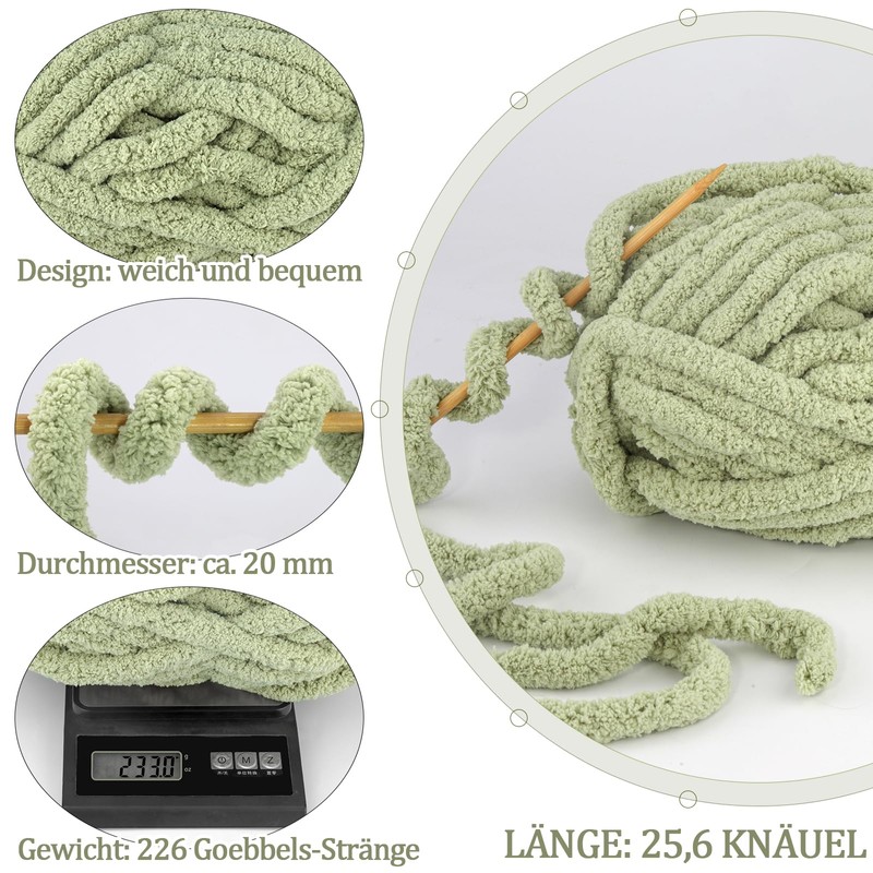 226 g Thick Yarn for Hand Knitting, Diameter 2 cm