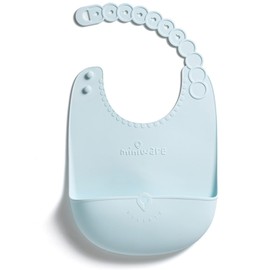 Miniware Roll & Lock Waterproof Silicone Baby Bib Easy Mealtime Cleanup - Adjustable Neck Strap and Food Catcher Pocket - Food-Grade Material Reduces Mess, Travel-Friendly Design (Aqua)