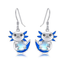 Sterling Silver Penguin Pig Wolf Fox Sloth French Bulldog Axolotl Stingray Cute Animal Jewelry Gifts for Women, Sterling Silver, Moonstone