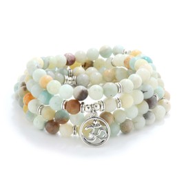 Om Mala Beads 108 Meditation Mantra Necklace Bracelet for Men or Women Prayer, Stone, No gemstone