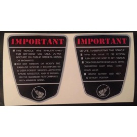 Honda CT70 KO H CT-70 H   69, 70, 71 frame side decals, graphics, "IMPORTANT"