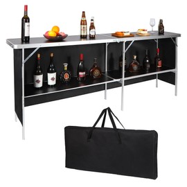REDCAMP Portable Bar Table, Pop Up Folding Mobile Bar Bartender Table with Carry Bag for Events, Party, Camping, Tradeshow, Exhibition, Easy Setup, Black, 82"x33"x15"