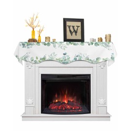 Eucalyptus Mantle Scarf 90 x 17 Inch, Sage Green Mantel Scarf Watercolor Spring Botanical Fireplace Mantel Cover Runner for Daily Use, Seasonal Holiday, Home Party, Indoor Outdoor Decoration