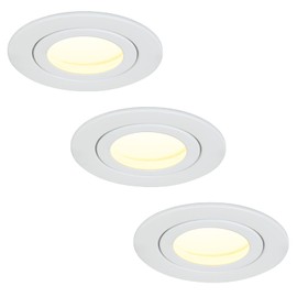 HCFEI Set of 3 LED Recessed Spotlights White Matt Round Flat 5 Watt Dimmable Warm White 3000K 230V IP44 - Suitable for Bathroom, Kitchen, Sauna, Outdoor Use - Diameter 65-75 mm Borehole, 120° Beam