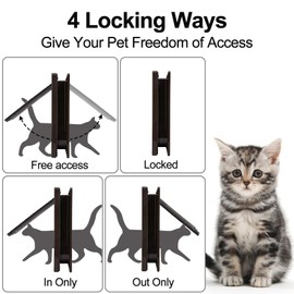 TKOOFN Pet Mate 4 Way Locking Cat Door Cat Flap Pet Door FREE RUN DOOR brown Size:Large