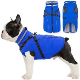 Fragralley Waterproof Dog Coat with Built-in Harness, Fleece Lined Warm Puffer Jacket, Adjustable Reflective Windproof Parka for Small Medium Large Dogs